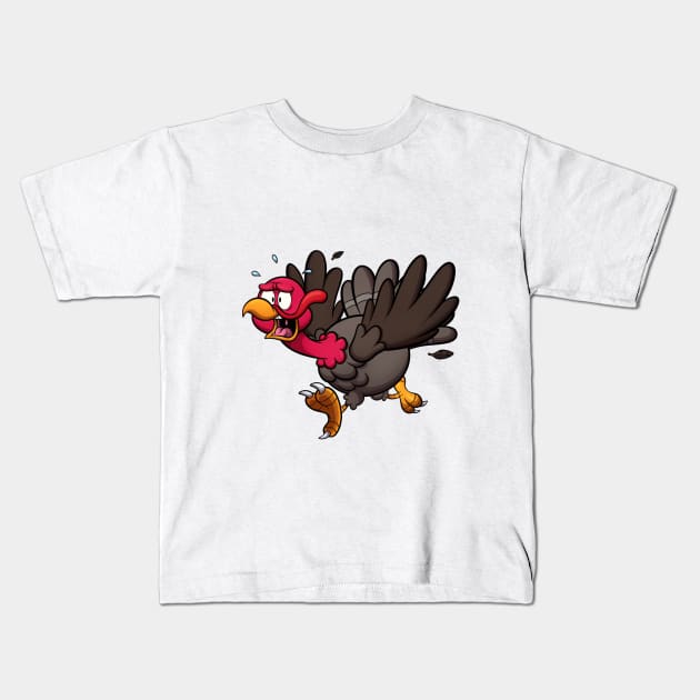 Running Turkey Kids T-Shirt by TheMaskedTooner